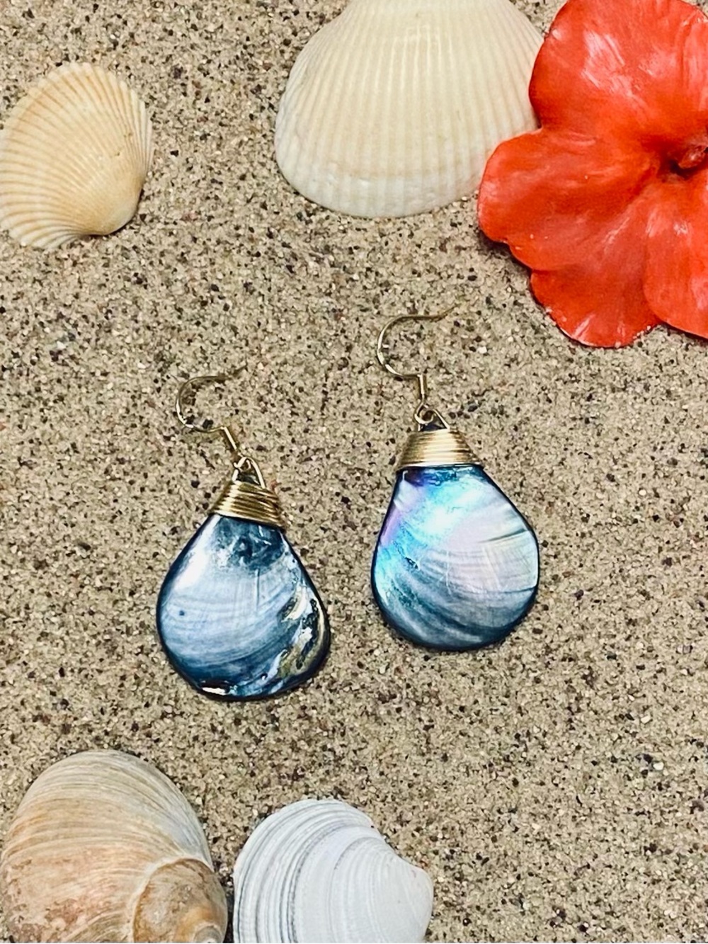 Handmade Blue/Gray Mother-of-Pearl Teardrop Earrings by Adriana Mar